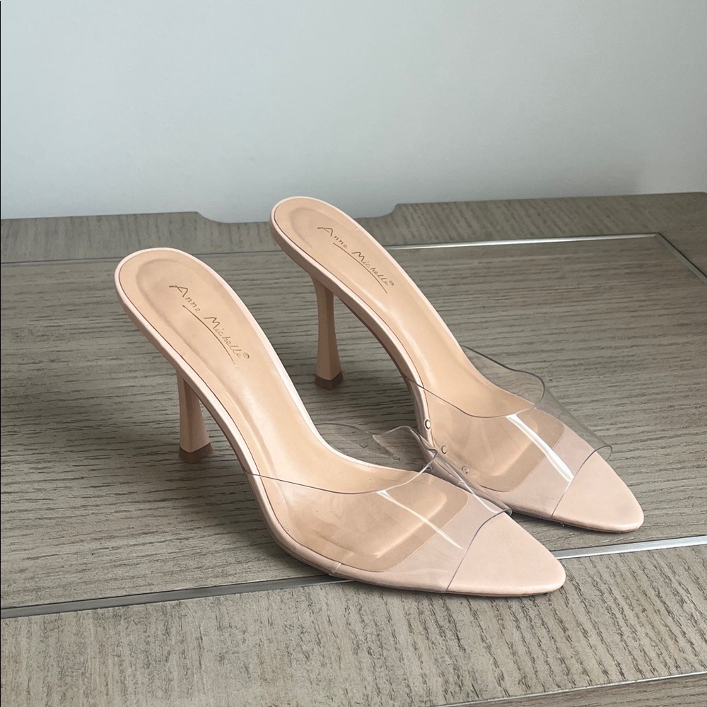 Amina Muaddi Beige Transparent Heels
